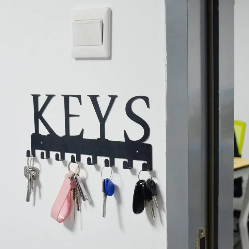 8-Hook Matte Black Key Organizer for Wall - Easy Installation and Stylish Design
